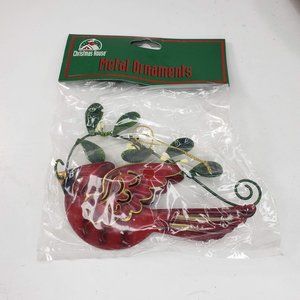 Christmas House Metal Ornament Cardinal Red Bird Hanging Vintage